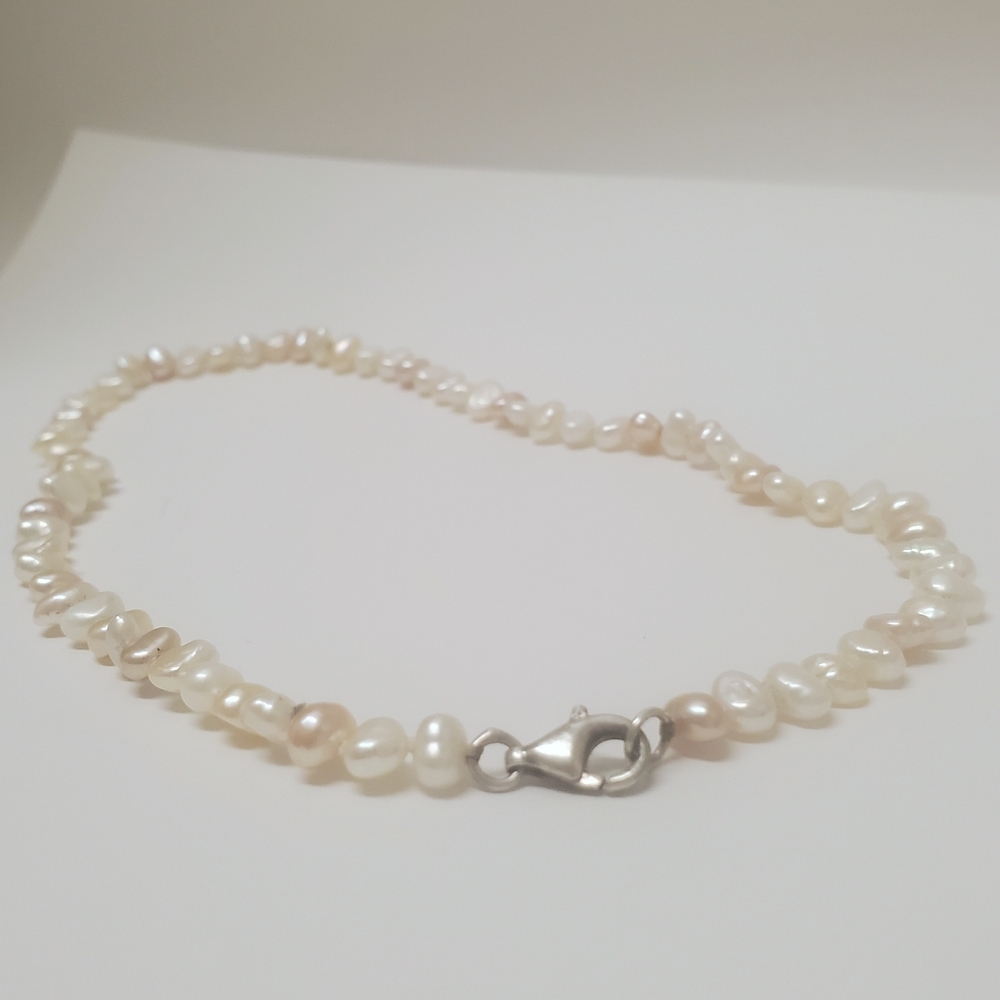 Natural Pearl Necklace and Bracelet Pastel Baroque Freshwater 925 Silver Clasp - Picture 3 of 6